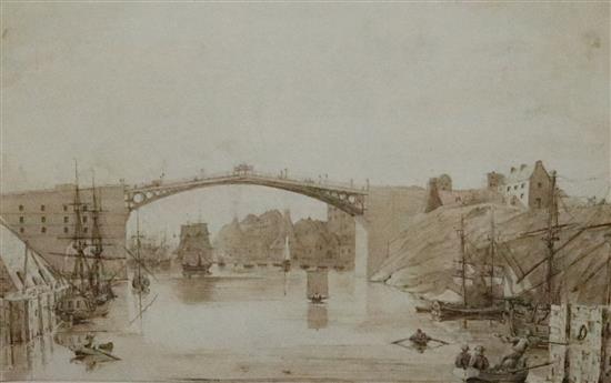 Attributed to Edward Blore, pen and ink, The East Iron Bridge